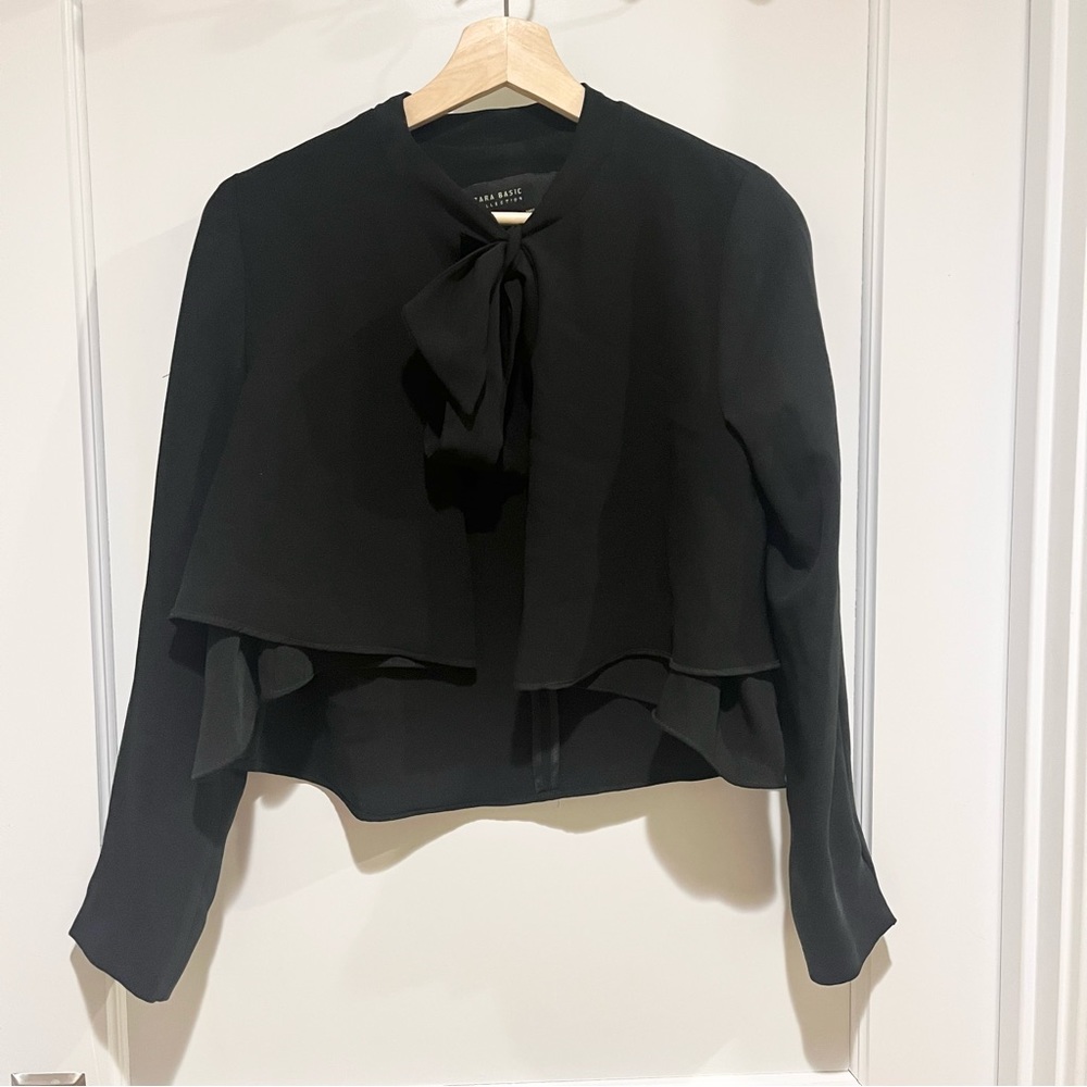 Zara Black Layered Cape Blouse S